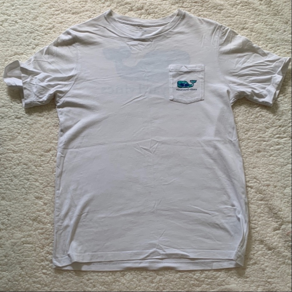 Vineyard Vines White Short Sleeve Tee with Blue Whale Pocket Logo